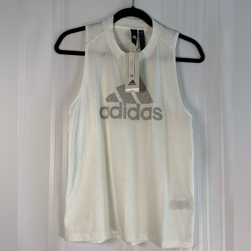 Adidas White Graphic Muscle‎ Tank Top NWT Size XS
